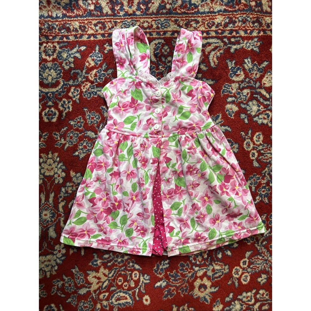 Vtg OCEAN PACIFIC Sun Dress Girls Sz L Fits 4 Cotton Floral Lace